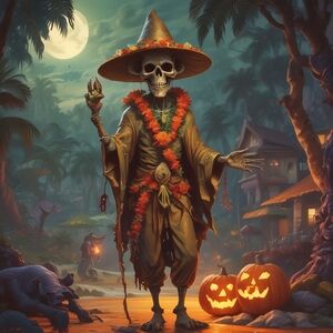 Halloween Skeleton Art Print with Orange and Brown Accents